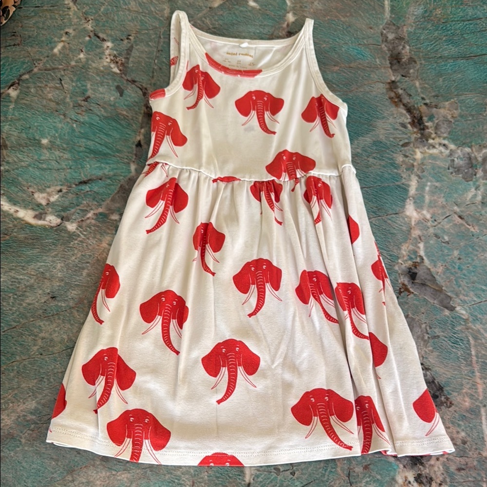 Mini Rodini Beige and Red Elephant Print Dress
